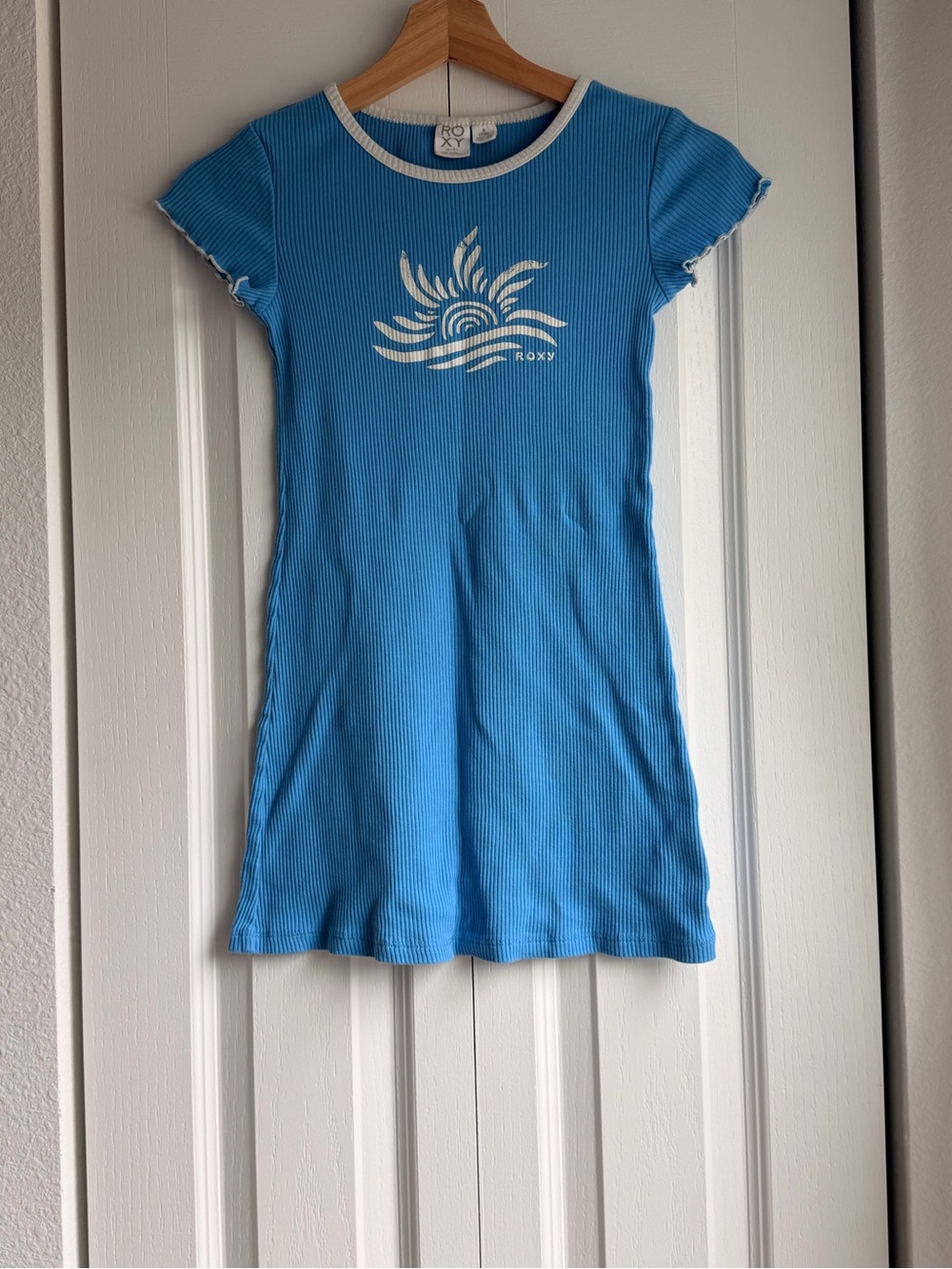 Roxy Blue Ribbed Tee Dress with White Sun Graphic